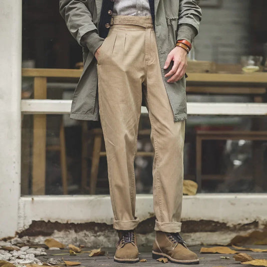 Pantalones Cargo Caqui de Hombre de Cintura Alta | Pantalones Rectos Cómodos