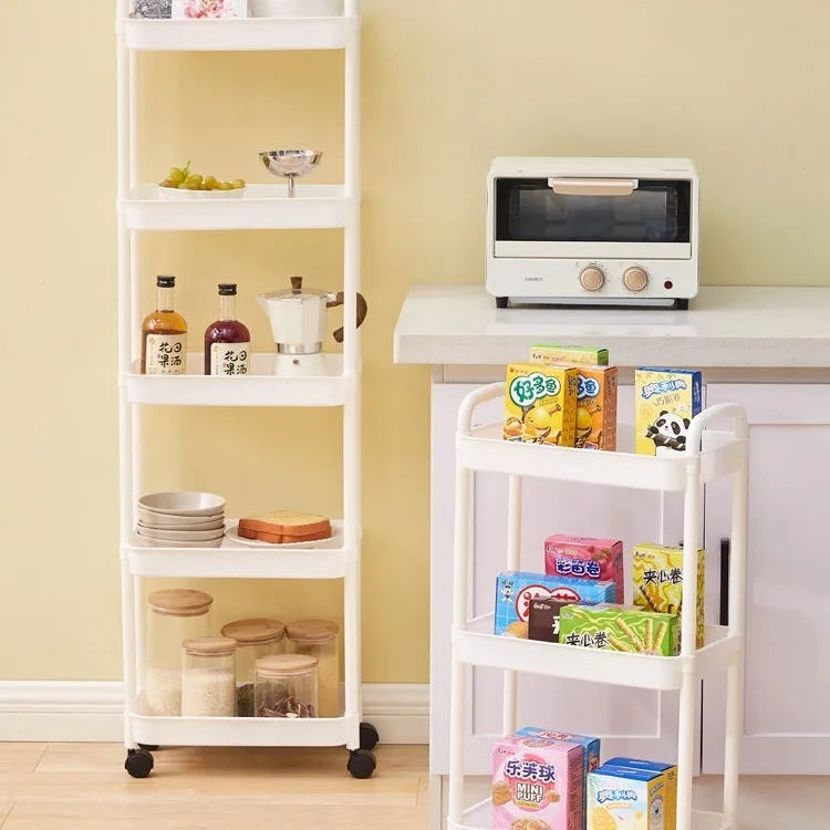 Trolley with Handlebar and Storage Rack, Floor-Standing, Multi-Layer Storage for Kitchen, Bathroom, Snacks, and Toiletries