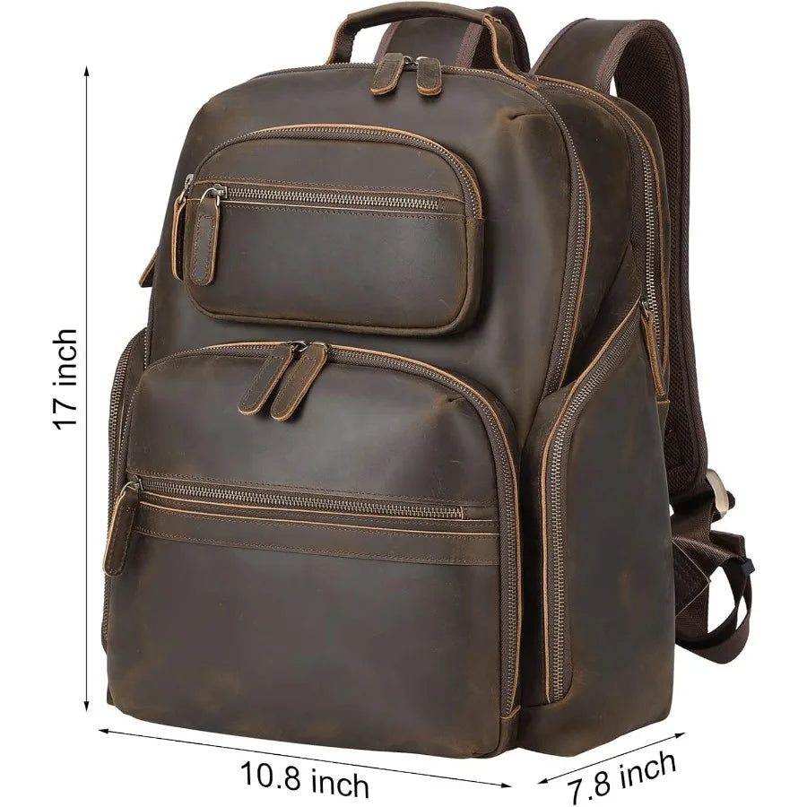 Mochila de cuero vintage para portátil para hombre | Elegante mochila multi-bolsillo