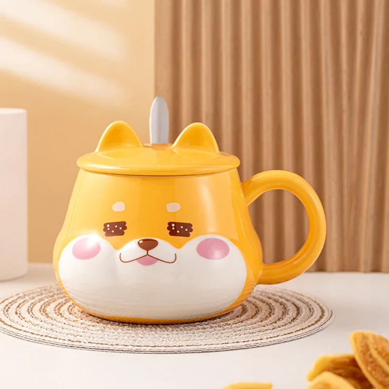 Creative Shiba Inu Ceramic Mug with Lid Cute Household Breakfast Mugs Office Coffee Cup with Lid Couple Water Cups Drinkware