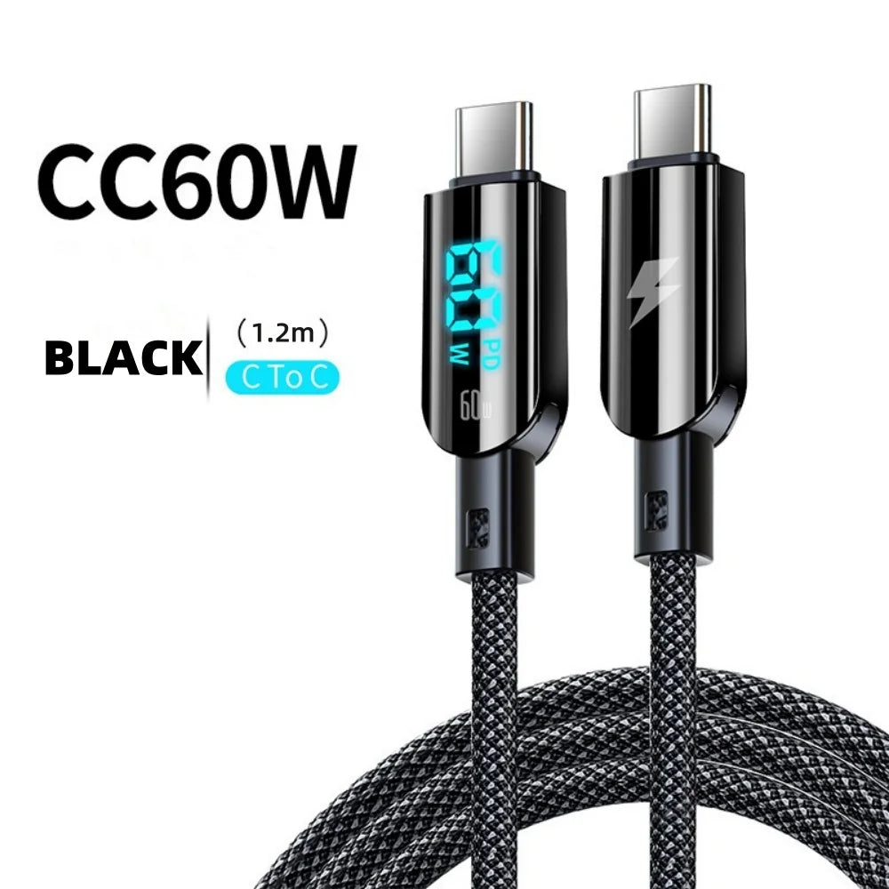 100W USB C to Type C Fast Charging Cable with LED Display
