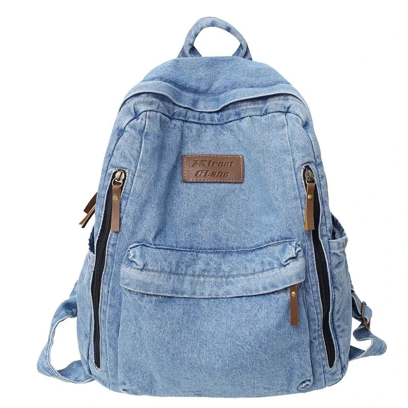 Fashionable Washed Denim Backpacks for Women | Stylish Large Capacity