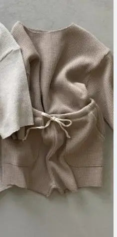 Baby Casual Sports Waffle Set Boy Solid Loose Pullover Long Sleeves Tops And Simple Soft Shorts 2pc Suit Autumn New Sets