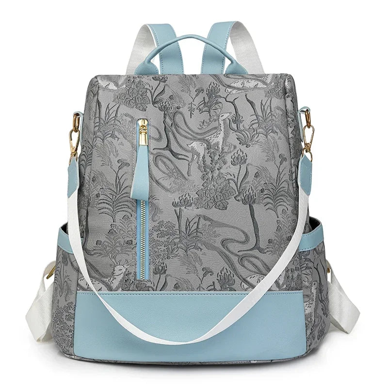 Stylish Color Blocking PU Leather Backpack | Anti-Theft Travel Bag