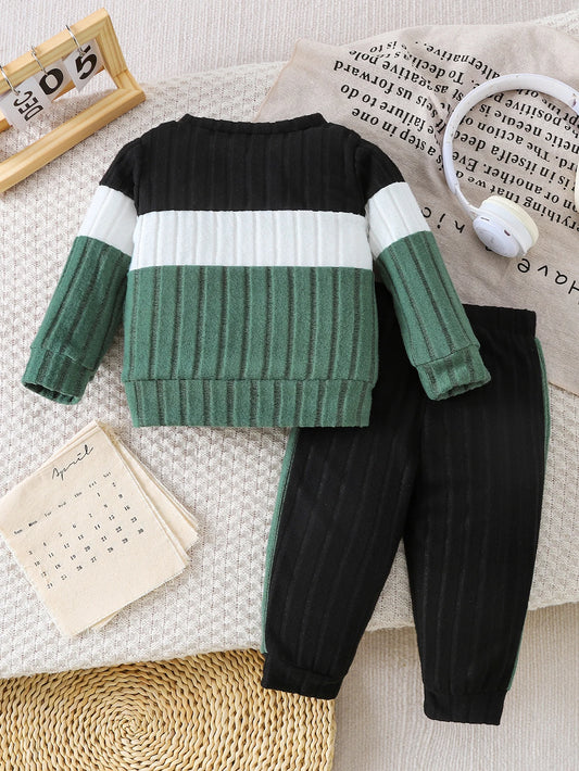 Conjunto de manga larga de bloques de color para niños | Atuendo elegante y cómodo