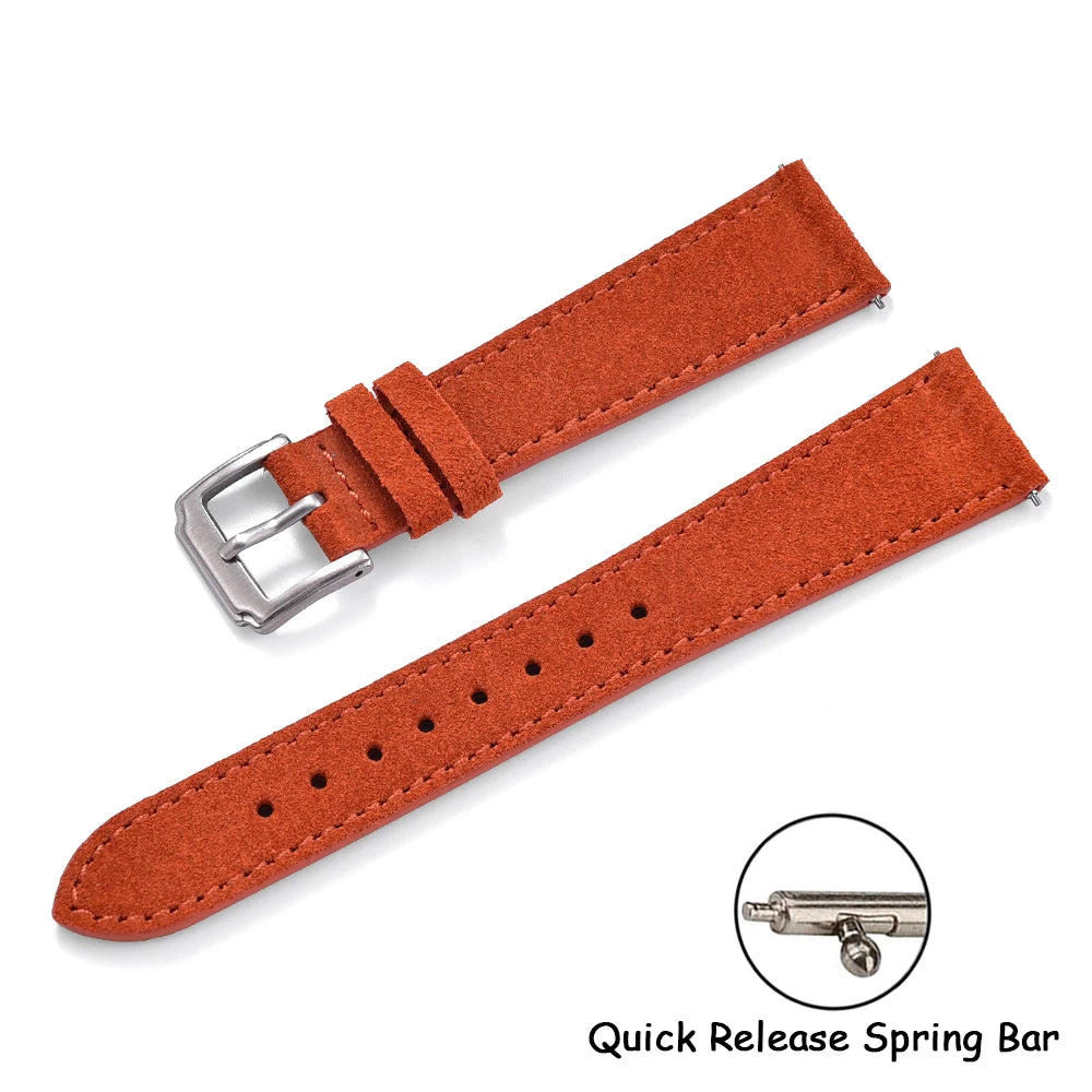 Vintage Suede Leather Watch Strap | Quick-Release Double Layer Band