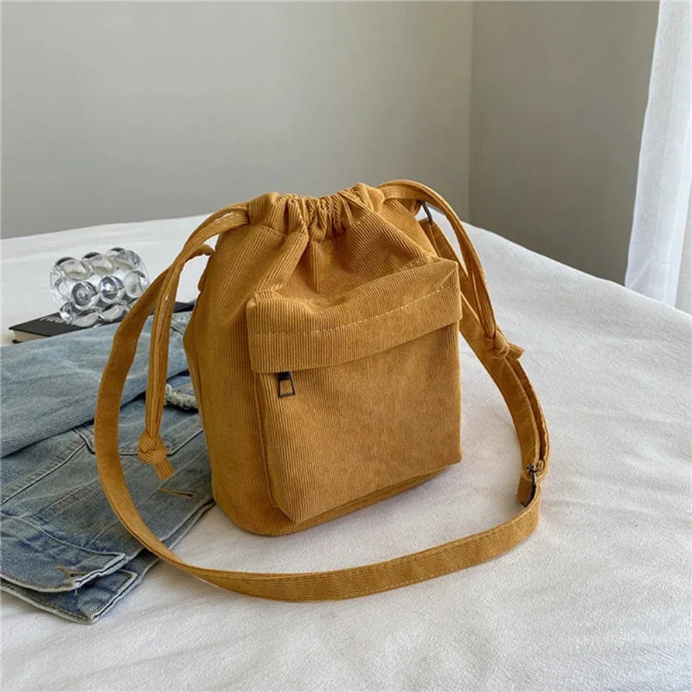 Women's Korean Style Drawstring Bucket Bag | Casual Crossbody