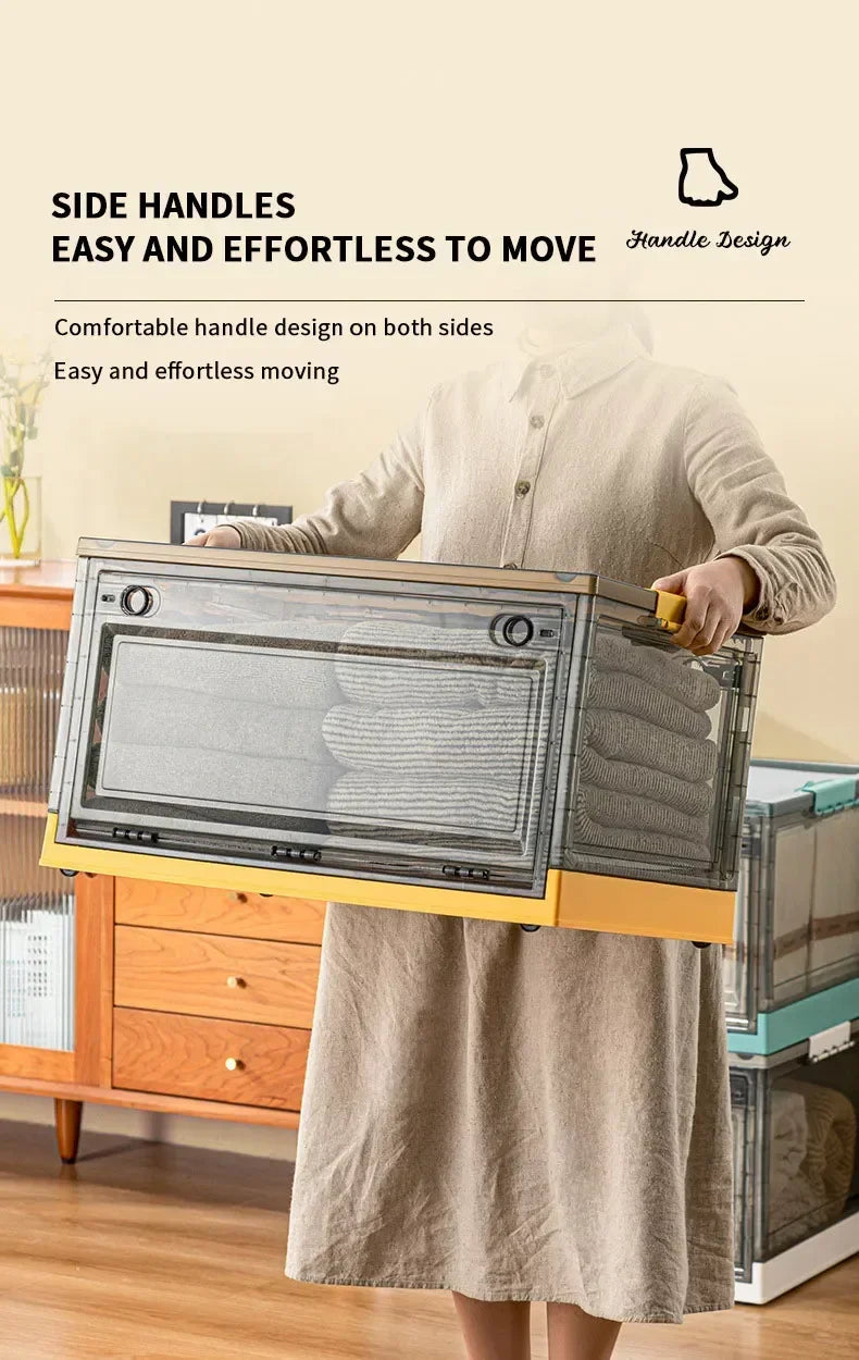 1pc Foldable Storage Trunk Open Storage Box Transparent Storage Box Home Wardrobe Clothes Organizer Large Capacity Clear Plastic