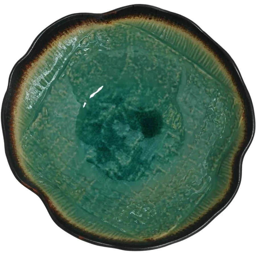 Japanese Turquoise Green Kosui Ceramic VShape Ramen Noodle Bowl 9.65 Inches D x 3.94 Inches (H) 48 Ounces (6 Cups) Set as 4 Bow