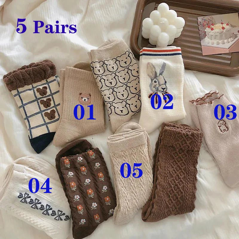 Cute Cartoon Bear Women's Winter Socks | Cozy Kawaii Cotton Socks