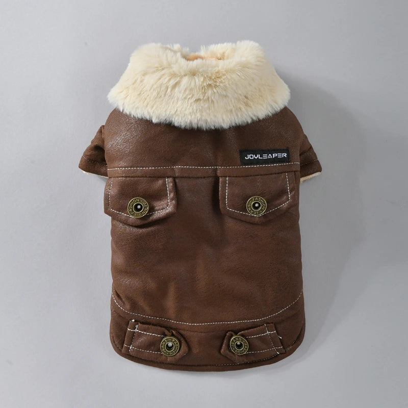 Cozy Leather Winter Pet Jacket | Warm Stylish Dog Coat