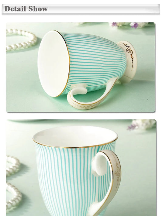 Elegantes tazas de té y café de cerámica | Diseño único de rayas azules