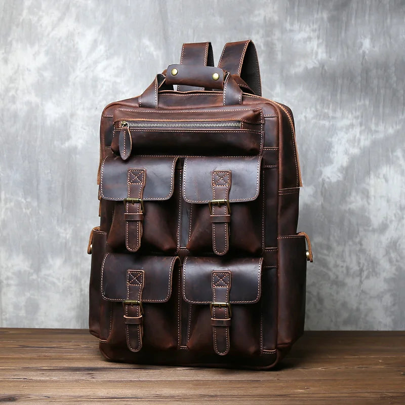 Men's Retro Genuine Leather Backpack | Spacious Multi Pocket Design