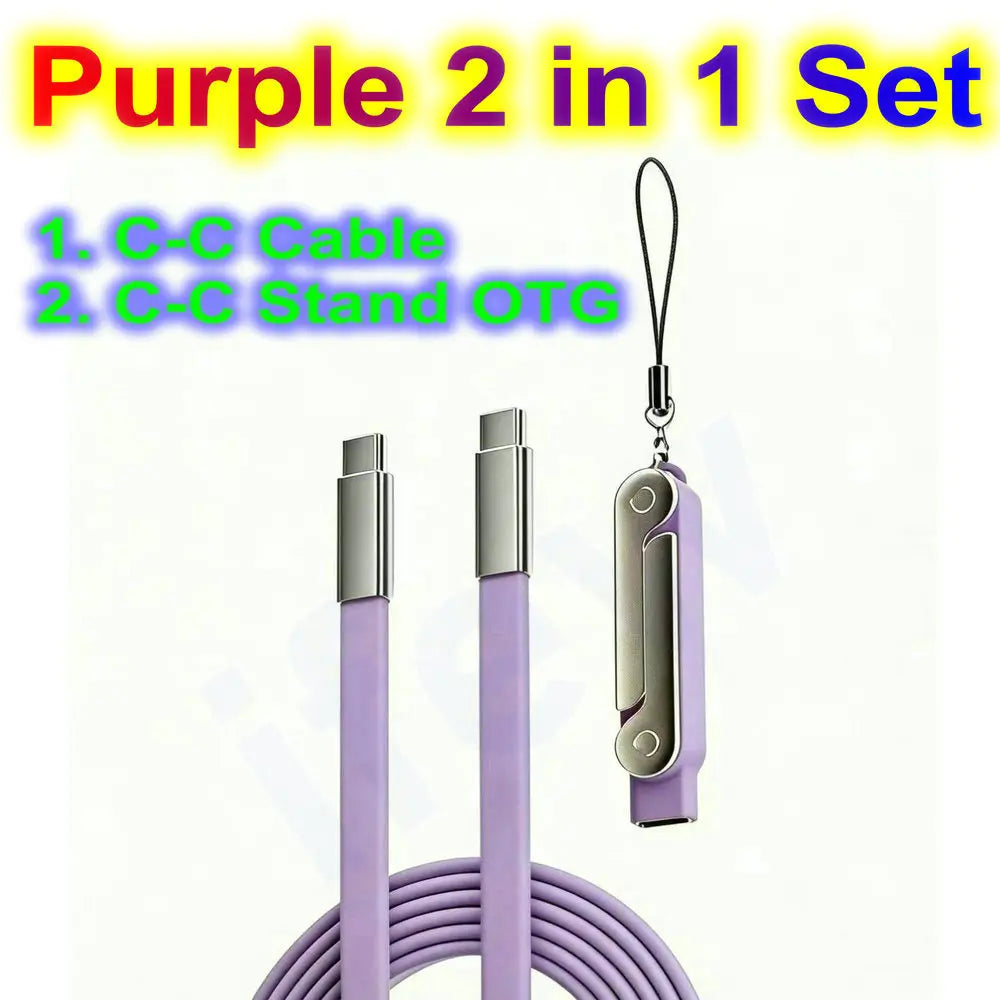 USB Type C Flat Charger Cable with Kickstand | 240W Charging