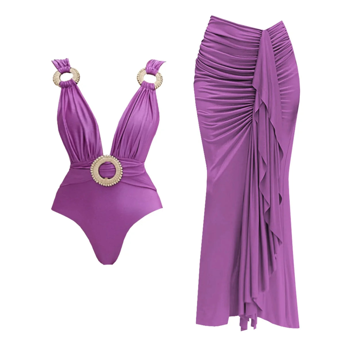 Deep V One Piece Swimsuit | Sexy Shiny High Waist Swimwear