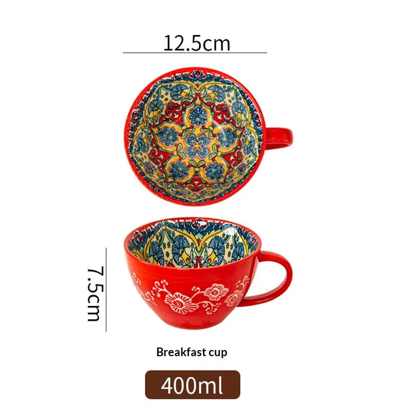 Large-Capacity Bohemian Ceramic Breakfast Cup | Stylish Oatmeal Mug