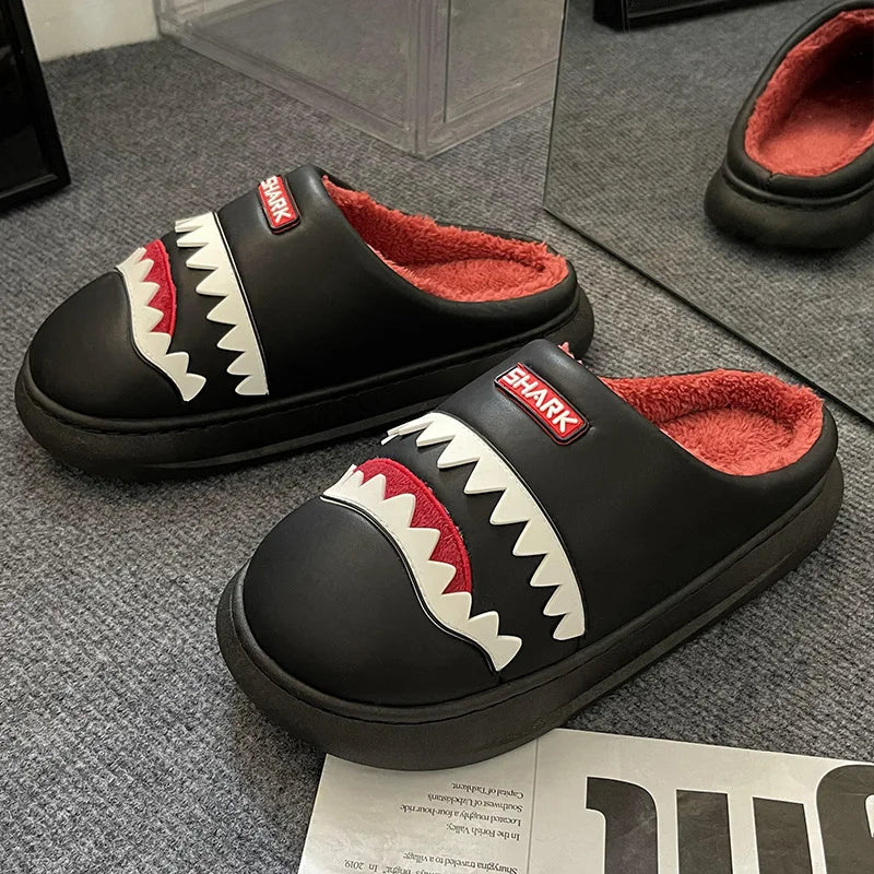 Men's Shark Plush Winter Slippers | Cozy Warm Indoor Outdoor Shoes