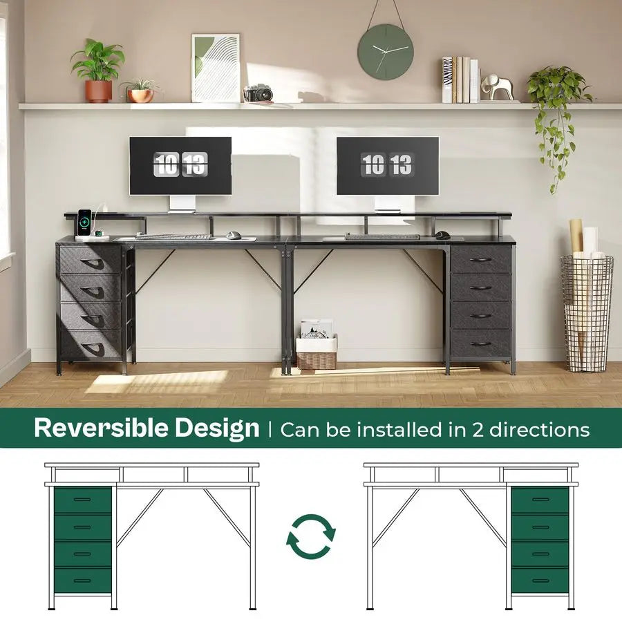 47 Inch Computer Desk with LED Lights & Power Outlets | Gaming & Office Use