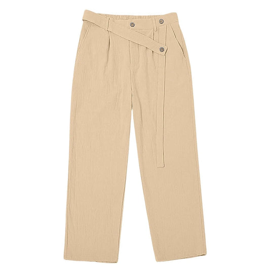 Pantalones casuales de lino para hombre | Elegantes pantalones sueltos de cintura alta