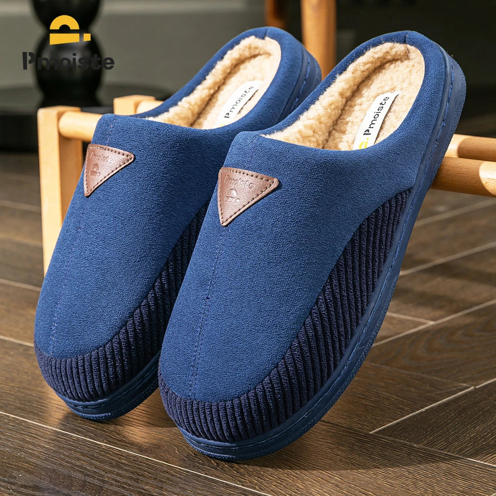 Cozy Men's Warm Suede Slippers with Memory Foam & Non-Slip Sole