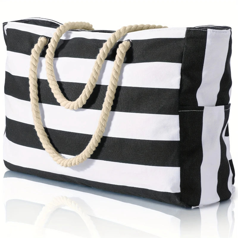Large-Capacity Striped Waterproof Beach Tote Bag | Sand-Proof Storage