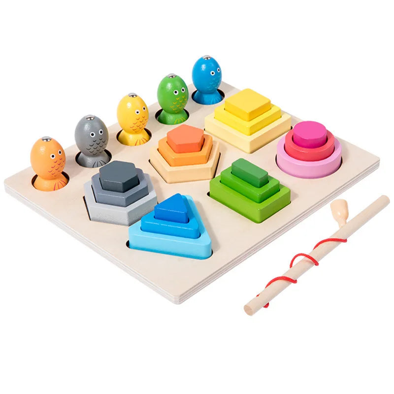 Montessori Wooden Color Shape Cognitive Classification Matching Puzzle Children's Magnetic Fishing Learning Educational Toys