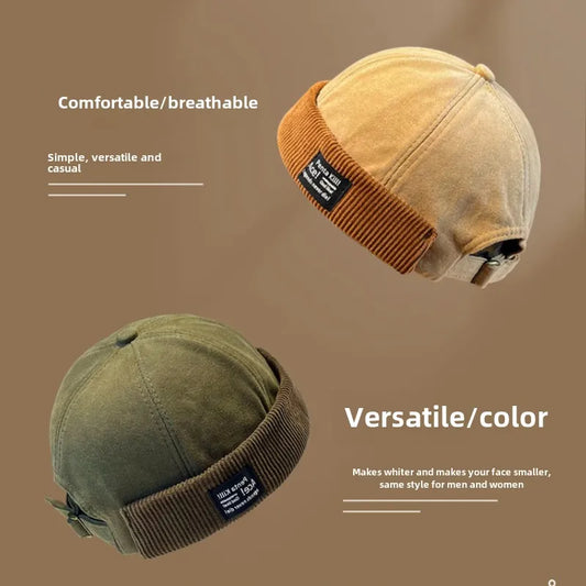 Y2K Vintage Corduroy Beanie Hat | Brimless Retro Dome Cap