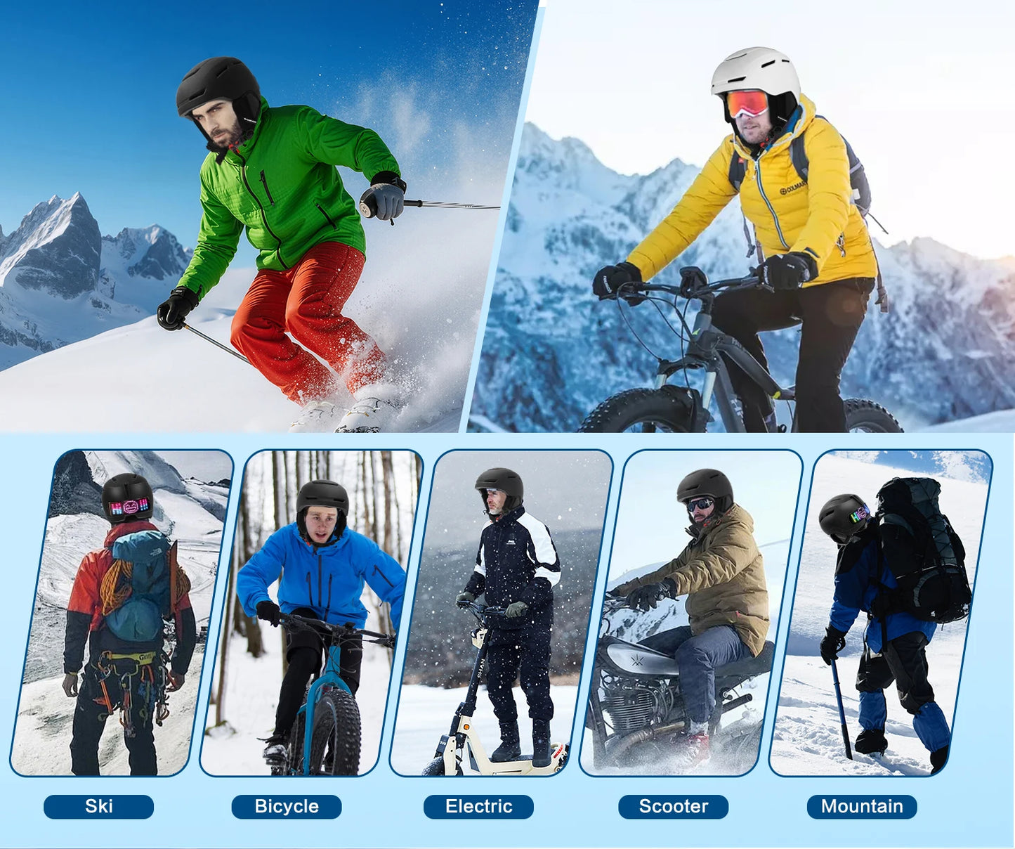 Winter Ski Helmet with LED Tail Light | Safe Cycling & Skiing Gear