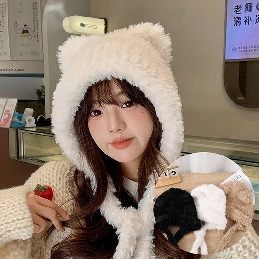 Women's Cute Bear Ears Plush Winter Hat | Stylish and Warm Beanie