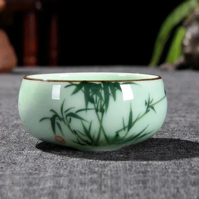 Traditional Hand-painted Celadon Teacup Set | Unique Tea Experience