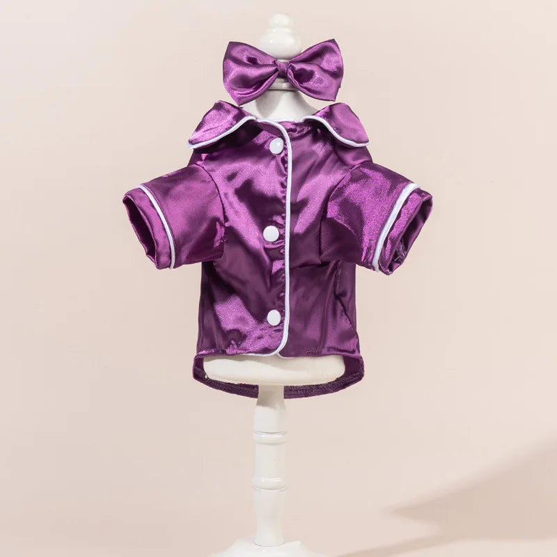 Cute Solid Color Pet Pajama Set with Flower Headband Accessories