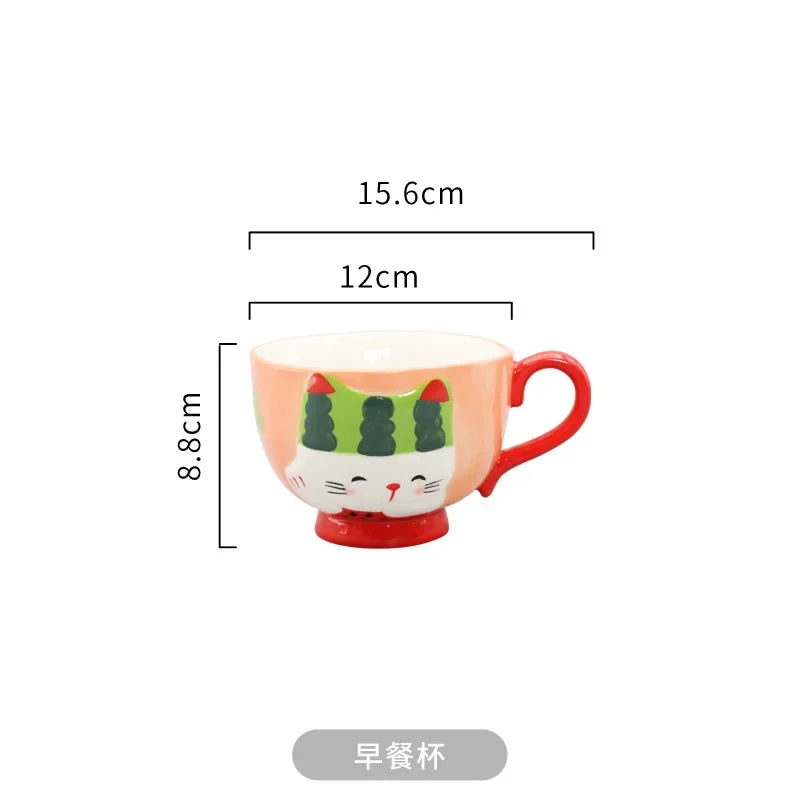 Cute Cartoon Dinosaur & Cat Ceramic Mugs | Fun Breakfast Cups
