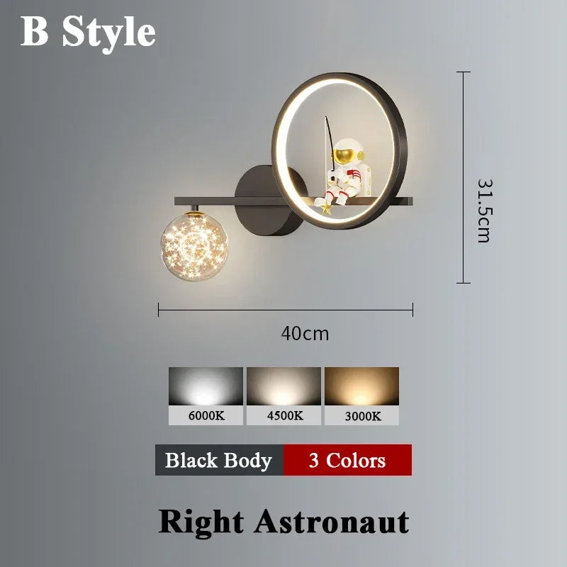 Lámpara de aplique de pared de astronauta creativo | Iluminación infantil moderna