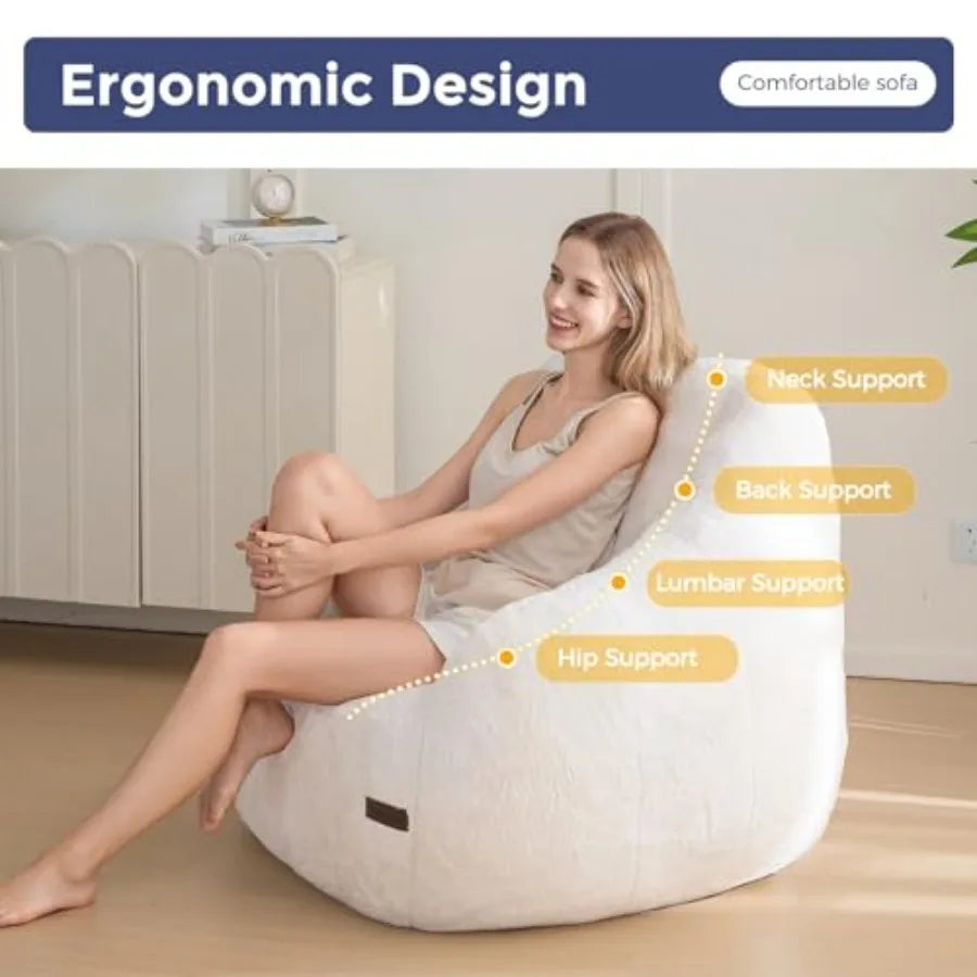 Sofá puf de piel sintética cómoda | Asiento acogedor con respaldo