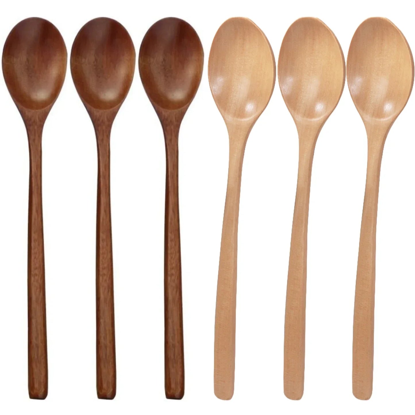 Cucharas de Sopa de Madera Ecológicas | Juego de 6 Utensilios de Mango Largo