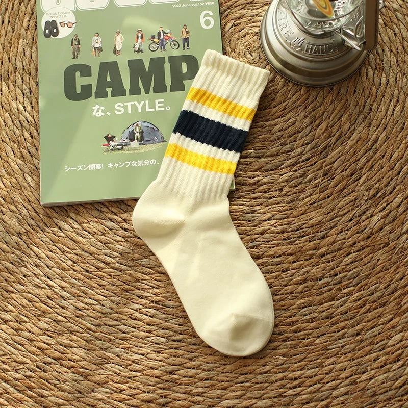 Vintage Striped Medium Tube Socks | Unisex Terry Sports Socks