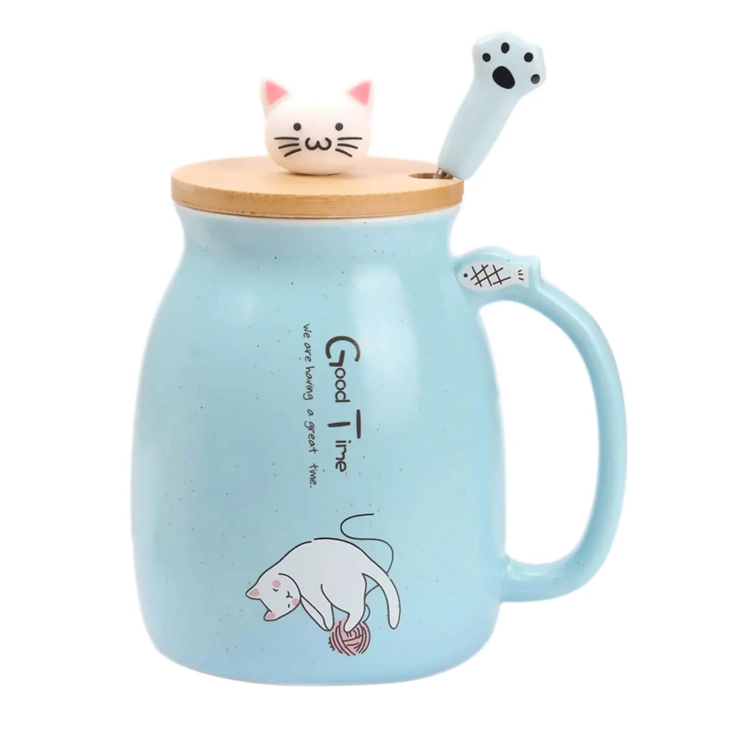 Cute Cat Ceramic Mug with Kitty Lid & Spoon | Perfect Gift for Cat Lovers