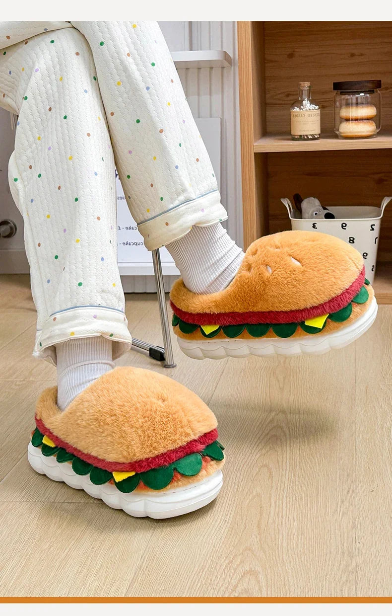 Funny Hamburger Plush Slippers | Cozy 3D Cartoon Slides for All