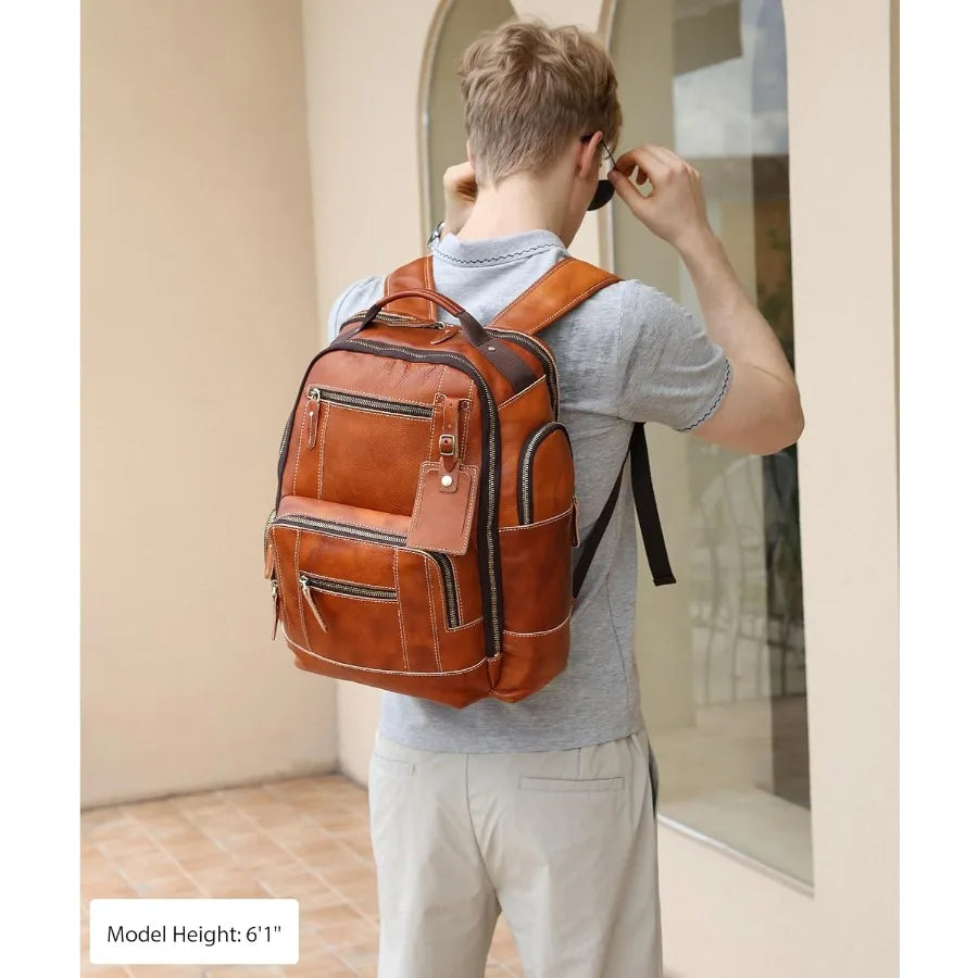 Vintage Genuine Leather Backpack | Stylish 15.6" Laptop Rucksack