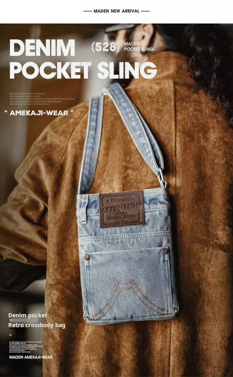 Vintage Washed Blue Denim Crossbody Bag | Unisex Canvas Tote