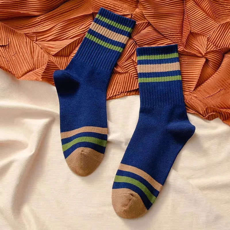 Men's Solid Color Striped Mid Tube Socks | Comfort & Style