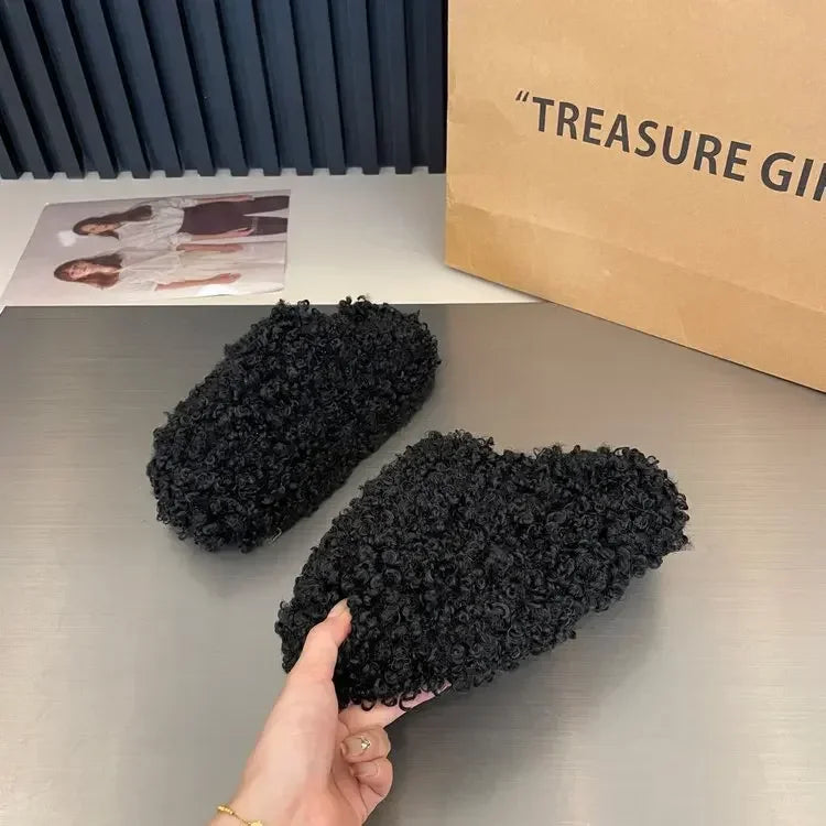 Warm Plush Closed Toe Mules | Women's Winter Indoor Slippers