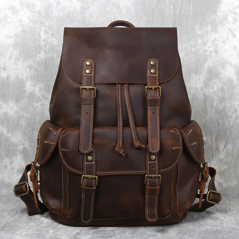 Mochila de Cuero Retro para Hombre | Bolso Espacioso para Viaje y Escuela