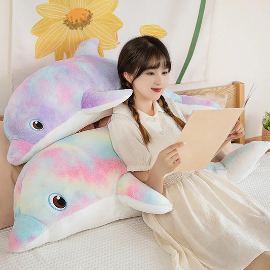 Cute Colorful Dolphin Plush Toy | Soft Cartoon Throw Pillow