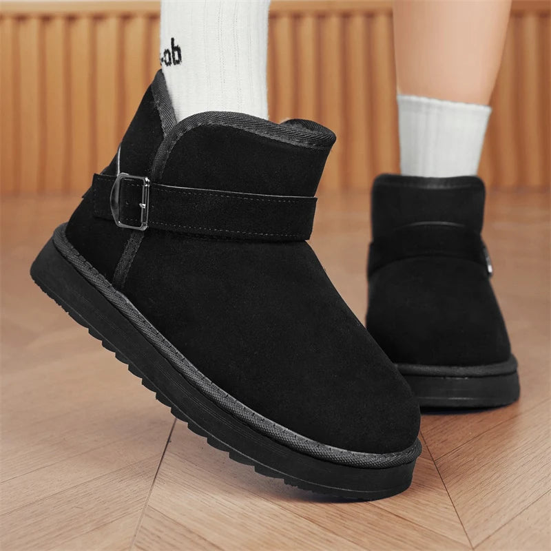 Men's Warm Plush Snow Boots | Thick Fleece Lined Mid-Calf Ankle Winter Shoes 2026