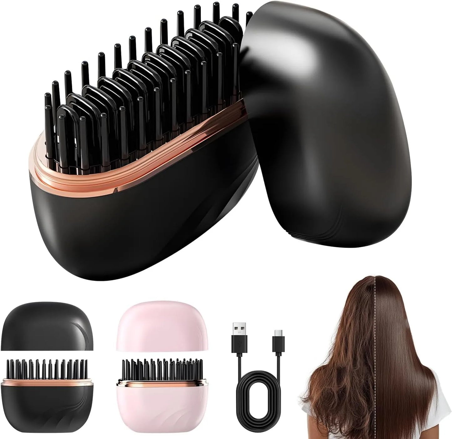 Mini Rechargeable Hair Straightener Brush | Portable & Lightweight