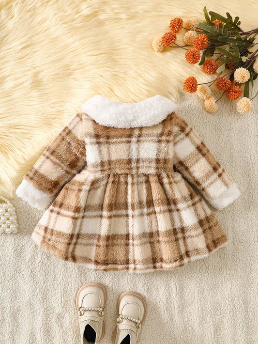 Baby Girl Plush Plaid Faux-Fur Dress | Cozy Winter Outfit