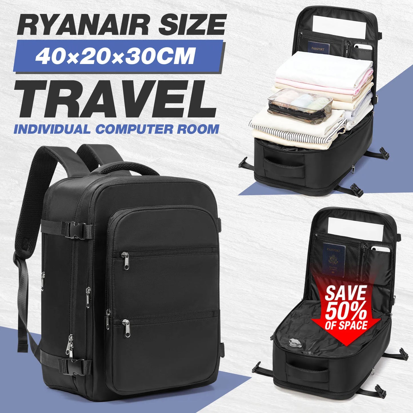 Versatile Travel Backpack | Cabin Laptop Bag with Vacuum Storage
