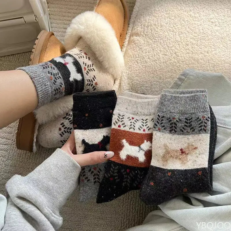5 Pairs Dog Pattern Plush Women's Socks | Cozy Mid-Tube Styles