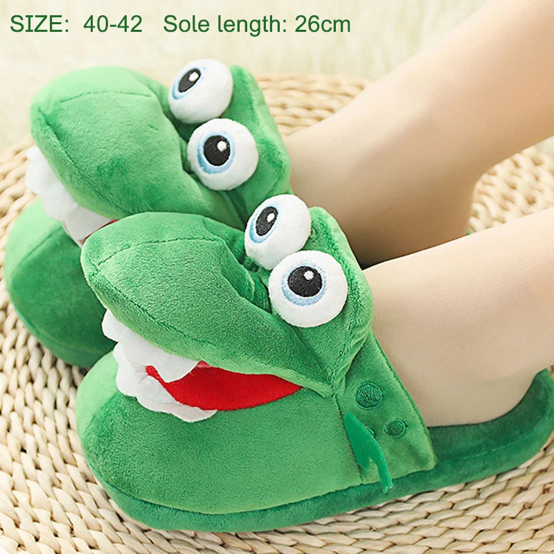 Cute Moving Mouth Crocodile Plush Slippers | Funny Warm Indoor Shoes